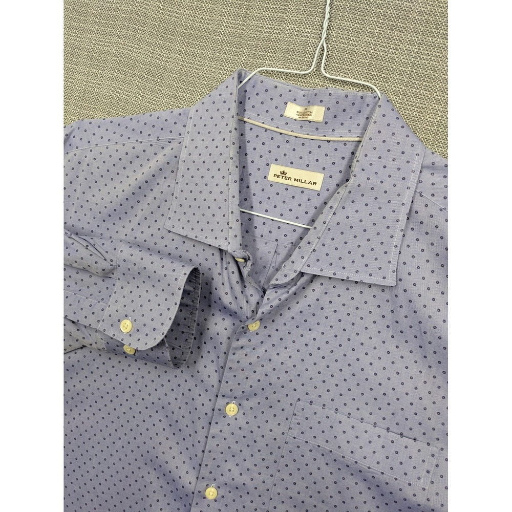 Peter Millar Dress Shirt Mens Big 3X Blue Geometric 100% Cotton Long Sleeve